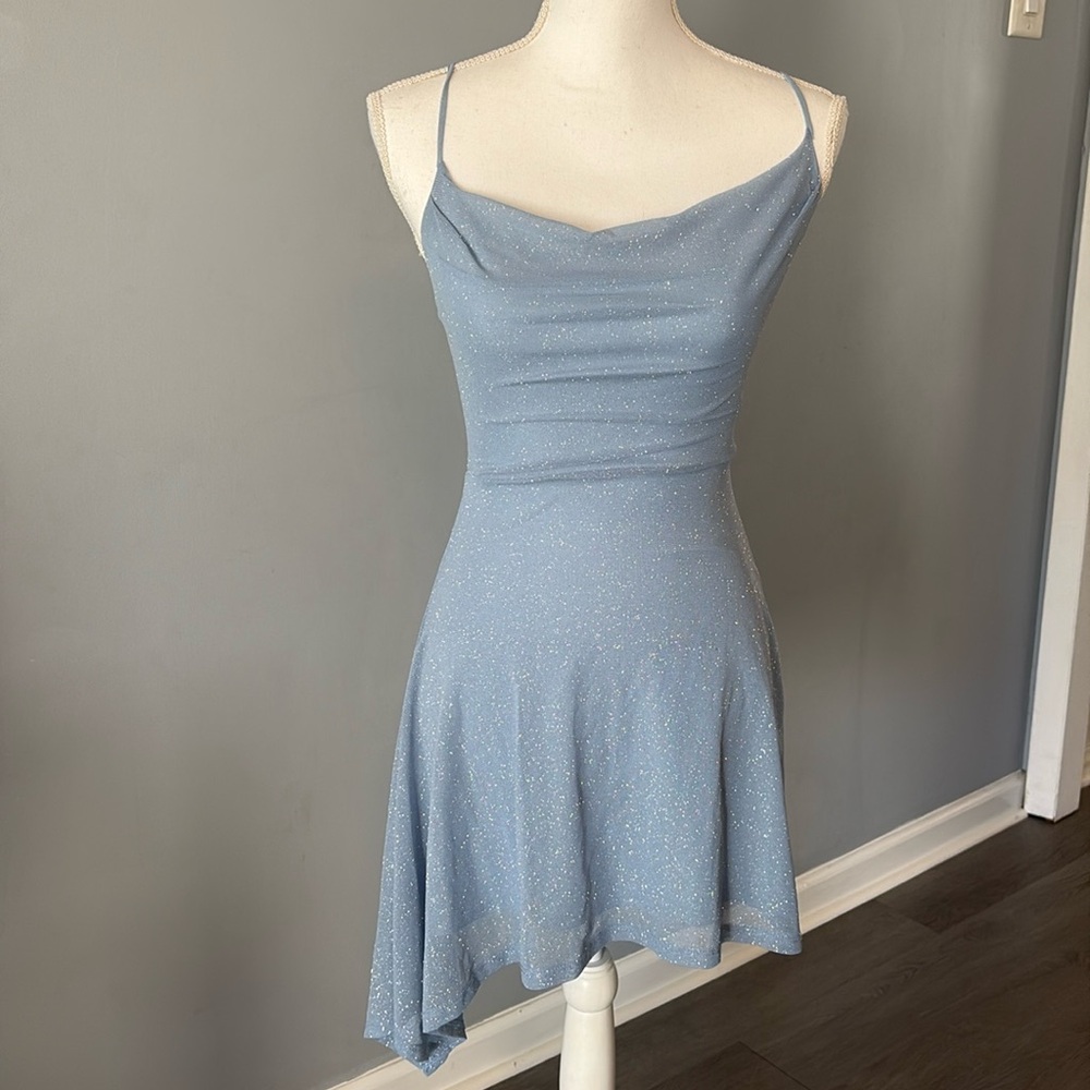 WINDSOR Light BlueShine Glitter Mini Dress Size: Small